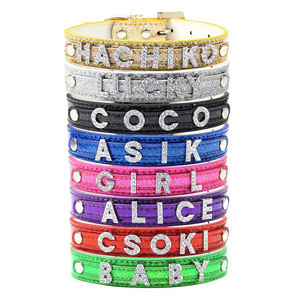 <span class=keywords><strong>Collar</strong></span> de Lujo Personalizable Moderno para Perros Pequeños, de Microfibra Sólida con Letras de Diamantes de Imitación y Purpurina DIY - Product Image 2