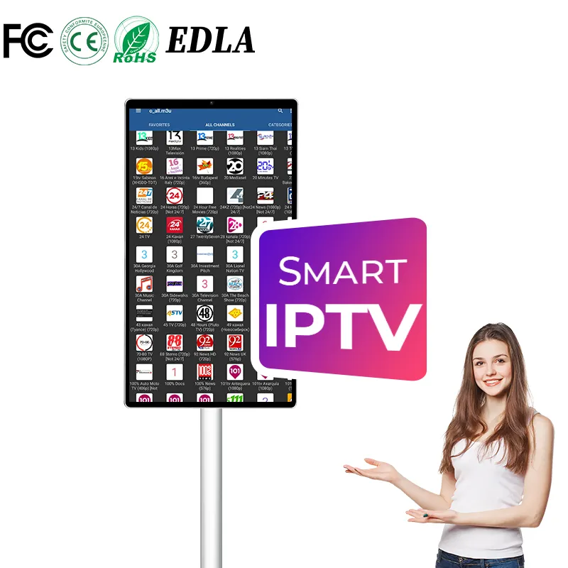 Nuevo producto Televisores portátiles Android IPTV Prueba gratuita M3u TV giratoria Pantalla LCD HD Gaming Camping Flat Smart TV