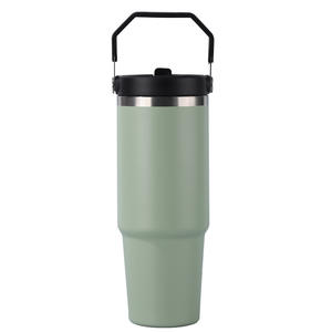 Vaso de acero inoxidable de 30 oz de gran capacidad, aislado al vacío, con asa para deportes al aire libre y uso en el coche. - Product Image 1