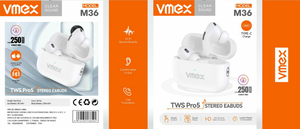 Auricolari stereo Vmex Tws Pro5 con ricarica di tipo C, Bluetooth 5.3, controllo touch in-ear, audio Hi-Fi, colore bianco - Product Image 1
