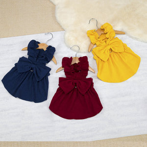 Robe mignonne pour chien avec nœud, jupe sans manches à volants avec anneau en D pour petits chiens et chats, vêtements pour animaux de compagnie printemps-été - Product Image 2