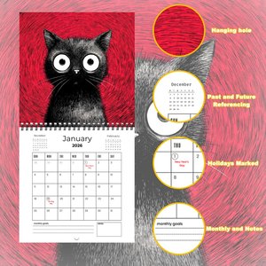 <span class=keywords><strong>Calendrier</strong></span> mural spirale 2026 personnalisé pour chat, calendriers suspendus en papier offset épaissi, cadre photo écologique et horloge amusante quotidienne - Product Image 1