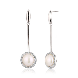 KAMMY Boucles d'oreilles pendantes en argent 925 avec perles d'eau douce de style bohème minimaliste pour femmes, 9,5-10 mm, pour les fêtes - Product Image 3