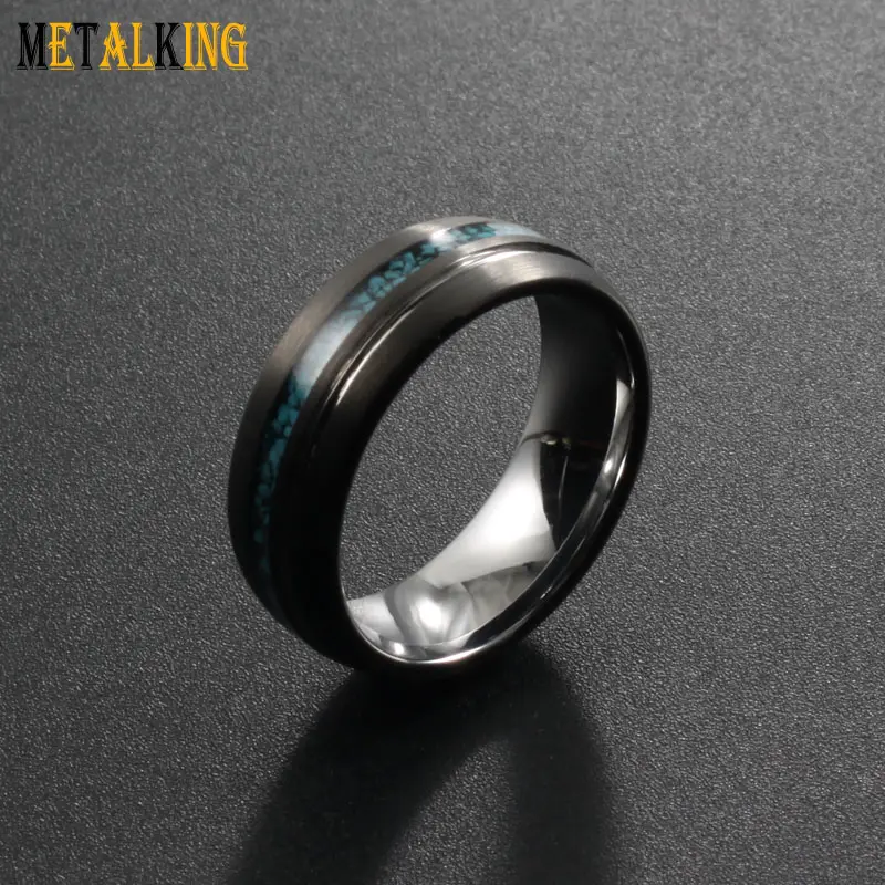 Tungsten Wedding Ring 8Mm Womens Turquoise Inlay Twee Tone Engagement Band