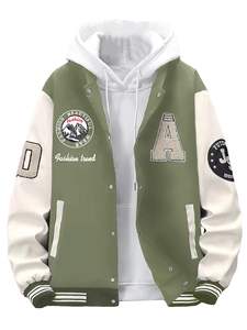 Chaqueta Varsity de Invierno para Hombre, con Letras Estampadas en Relieve, Diseño Color Block, Estilo Urbano, Uniforme de Béisbol, Transpirable, Anti-UV, Poliéster/Algodón - Product Image 4