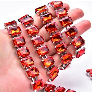 14mm chiều rộng kính hình chữ nhật trang trí <span class=keywords><strong>Rhinestone</strong></span> cup chuỗi <span class=keywords><strong>Fancy</strong></span> Pha Lê Kim Loại TRIM may trên quần áo vành đai DIY trang sức phụ kiện - Product Image 6