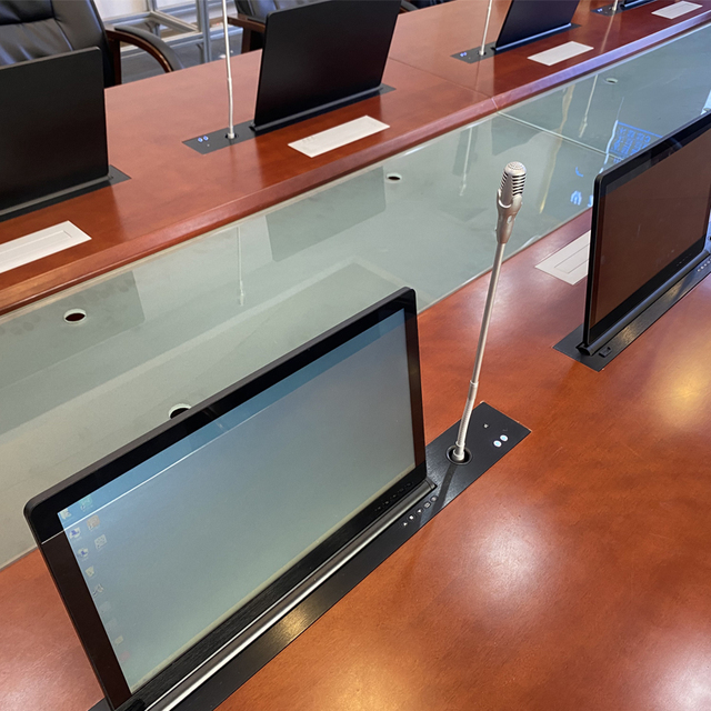 Lcd Monitor Lift Pop up LCD Monitor Flush Mounting Lift Congress Equipments Motorized Lcd Monitor Flip up for Conference Table