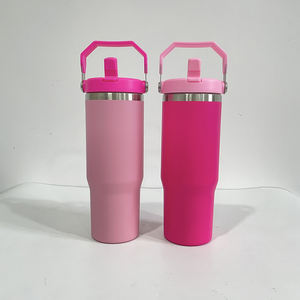 Flamingo Flip Straw 30 <span class=keywords><strong>oz</strong></span> gobelet isolé sous vide en acier inoxydable gobelet de voyage enduit de poudre avec poignée couvercle Ang - Product Image 5