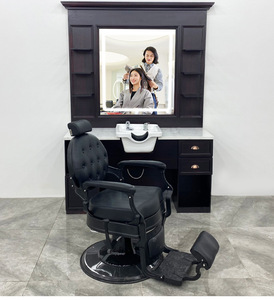 Estación de Barbería Individual LE al por Mayor, Espejo Marrón Especial, Muebles de Salón de Buena Calidad, Lavabo de Cerámica Blanco, Directo de Fábrica - Product Image 3