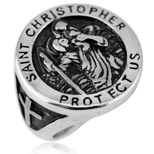 Anillos de Oro de 18K con Cruz Cristiana <span class=keywords><strong>y</strong></span> San Cristóbal, Estilo Religioso, Hechos a Medida en Titanio R, para Hombres <span class=keywords><strong>y</strong></span> Mujeres - Product Image 5