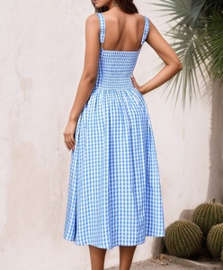 OEM Offre Spéciale robe d'été décontractée pour les femmes Plaids brodés 100% coton bohème épissé robe mi-longue - Product Image 5