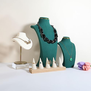 Présentoir à bijoux en velours vert, ensemble de présentation combiné, support pour colliers et bagues, accessoires de présentation en métal - Product Image 2