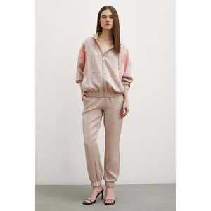 Pantalon de jogging beige à rayures latérales, taille mi-haute, en tissu éponge respirant pour femme - Product Image 6