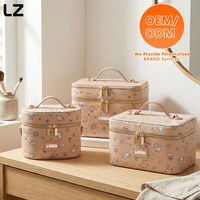 Sac de maquillage professionnel LZ personnalisé, résistant aux taches, pour femmes, organiseur, fermeture éclair, cuir végétalien tissé, trousse de toilette, marron, voyage