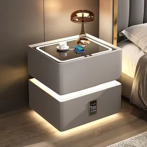 Mesita de Noche Moderna de Estilo Simple, de Madera Maciza de Alta Gama, con Almacenamiento, con Luz LED Automática, <span class=keywords><strong>2</strong></span> Cajones - Product Image 2