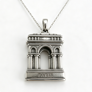 Pendentif Souvenir Arc de Triomphe de Paris Plaqué Argent, Forme Rectangulaire, en Alliage de Zinc Coulé avec Impression en Relief - Product Image 5