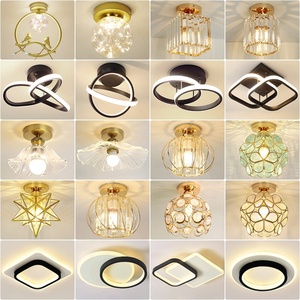 Lámpara cálida de cristal de comedor para pasillo moderno, pasillo interior, balcón, cristal dorado, Led, cristal, lámpara de techo E27 - Product Image 1