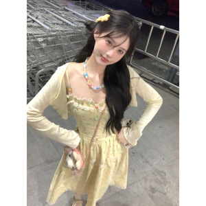 French Style Slip Dress Empire Waist Spaghetti Strap Lace Candy Color Casual Dress For Daily Life Beach Shopping - Product Image 3