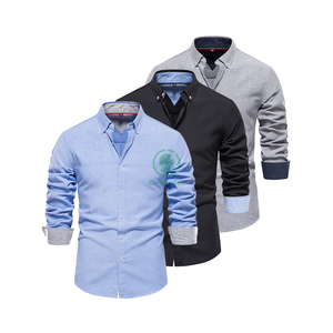 Autunno nuova <span class=keywords><strong>camicia</strong></span> Casual a maniche lunghe da <span class=keywords><strong>uomo</strong></span> blu Navy <span class=keywords><strong>Slim</strong></span>-<span class=keywords><strong>Fit</strong></span> tutto alla moda tinta unita - Product Image 1