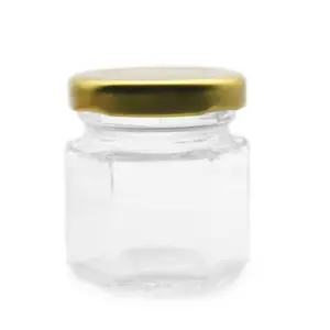 Contenedor hexagonal de almacenamiento de alimentos, tarro de miel de cristal, 50ml, 100ml, 180ml, 280ml, 380ml, 730ml