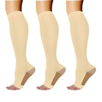 Chaussettes de compression sportives à bout ouvert de qualité supérieure, chaussettes de compression élastiques unisexes, chaussettes de compression longues de couleur unie pour le sport