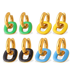 Geometric Huggie <b>Earrings</b> Zinc Alloy Stainless Steel <b>Post</b> Party Women Colorful Fashion Jewelry - Product Image 5