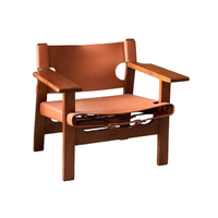 Fauteuil lounge en bois Purelyfeel, capitonné en cuir véritable, ergonomique, durable, écologique, style nordique moderne, pour hôtel, salon