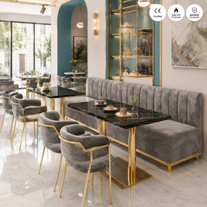 Ensemble de mobilier de restaurant moderne de luxe, table à manger en marbre et acier inoxydable, banquette pour café, hôtel, projet commercial - Product Image 2