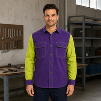 Chemise de travail à manches longues pour hommes, bicolore, avec double poche poitrine à rabat, vêtements de travail industriels, poignets boutonnés, logo personnalisé