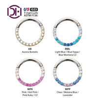 DFARS conforme F136 alliage de titane incrustation cerceau face avant articulé 1mm Ombre fondu gemme Segment Clicker Piercing bijoux