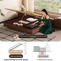 Lit plateforme en bois massif sans tête de lit, design moderne minimaliste écologique, lit double avec rangement pour petits appartements