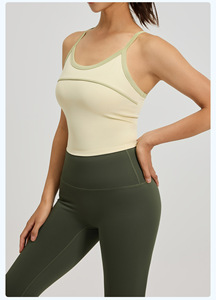 Ensemble de yoga 2 pièces pour femme : débardeur dos nageur à col rond et leggings taille haute avec bordure contrastante, couleur unie, respirant, tenue de sport - Product Image 5