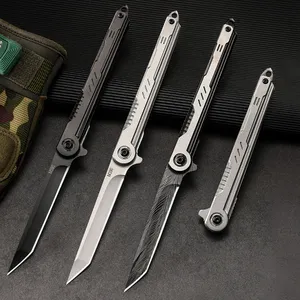 M390 Steel Feather Pattern Folding Knife Outdoor Camping Pocket Knife Portable Fruit Knife High Hardness