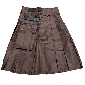 Dark Brown Men's Scottish Style <b>Utility</b> Kilt With Pockets Polyester Material Regular Fit Adult Size - Product Image 2