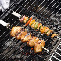 10 pièces grill extérieur et Barbecue 13 pouces robuste réutilisable plat Kabob bâtons brochettes de barbecue en acier inoxydable