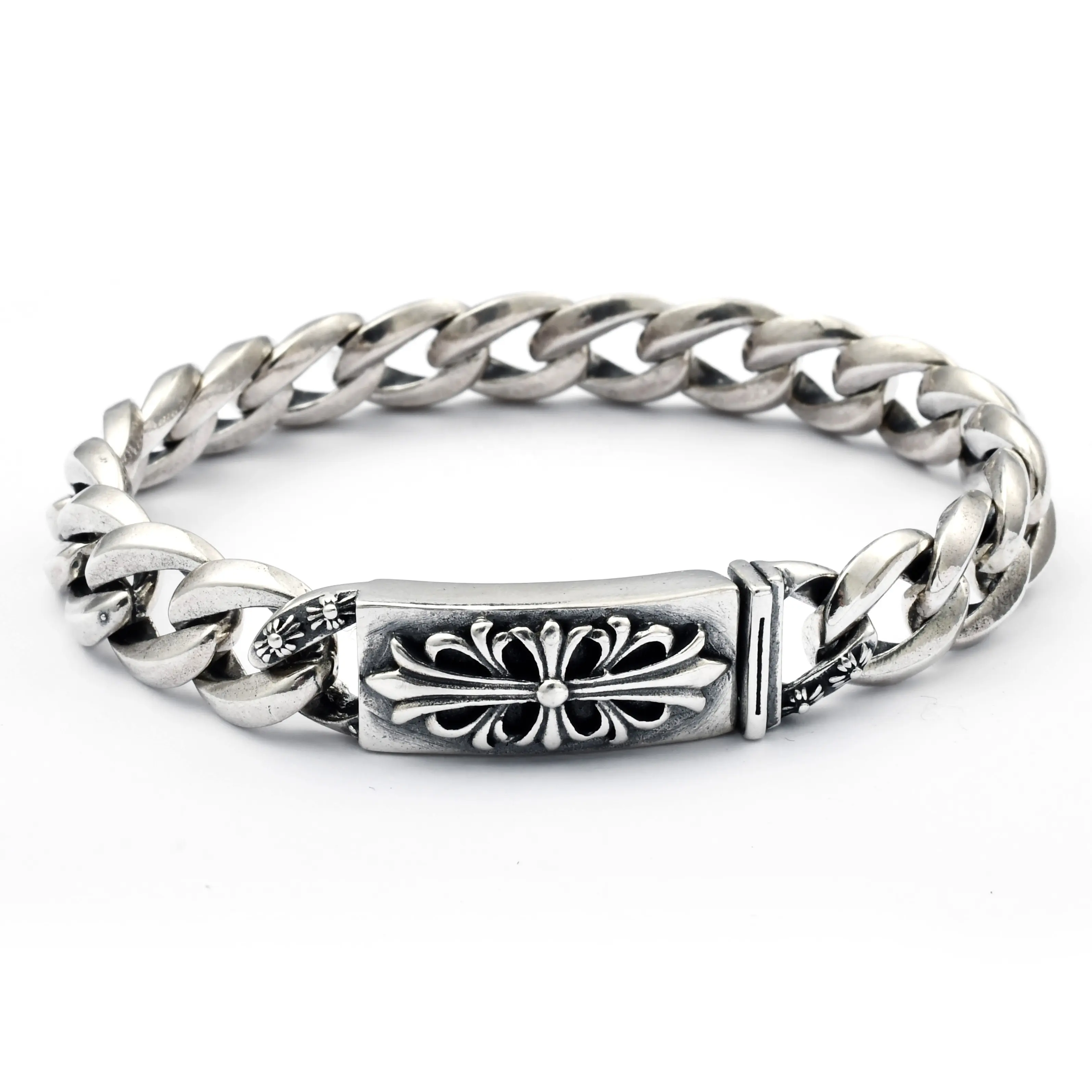 Classic 925 Silver Plain Cross Men Chain Bracelet