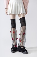 WJN Bas respirants au-dessus du genou, couleur unie, avec nœud et dentelle ajourée, pour femme, style JK Lolita, mignons, noirs et blancs, pour l'été