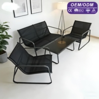 Ensemble de salon de jardin 4 pièces en textilène avec table basse et structure en acier pour patio, cour et jardin