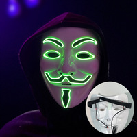Baige masker pesta menyala Halloween, topeng Led Halloween menyala warna campuran kata hitam