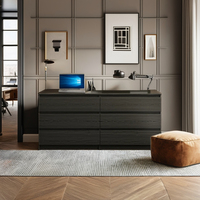 Commode à 6 tiroirs Factory Direct Design minimaliste moderne avec grand espace de rangement Texture en bois noir pour chambre salon