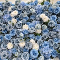 Maßgefertigte Neue Künstliche Seiden-Rollblumenwand für Hochzeitsdekoration in Marineblau, Königsblau und Hellblau mit Rosen