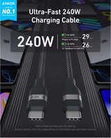 Cable USB C Anker Nano, Cable Trenzado Multicolor Flexible de 240 W, Cargador Tipo C de Carga Rápida para iPhone Serie 16