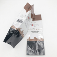 Sachet de café personnalisé imprimé avec soufflet latéral et valve de dégazage, pochette d'emballage plastique de qualité alimentaire