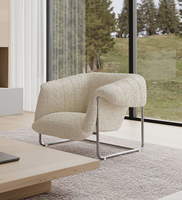 Canapé simple de style moderne pour salon, fauteuil de relaxation en laine d'agneau capitonné avec base pivotante en acier inoxydable pour usage hôtelier