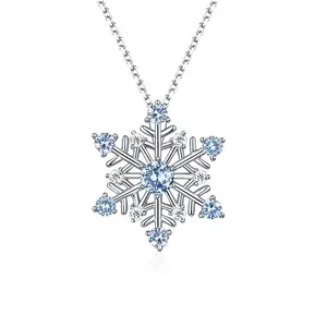 2020 New 925 Sterling Silver Necklace Snowflake Zircon Pendant Factory Wholesale Trendy Opp Bag Silver Chain Charm Necklaces