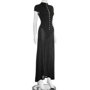 Vestido Maxi de <span class=keywords><strong>Mujer</strong></span> con Cuello Alto y Detalle de Botones, Vestido Fluido Transparente, Vestidos de <span class=keywords><strong>Mujer</strong></span>, Moda Sehe - Product Image 5