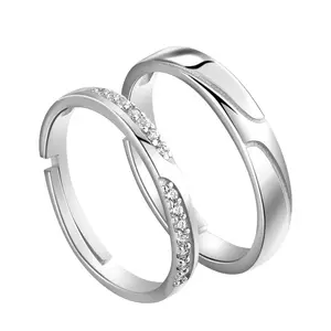 Cincin Pertunangan Pasangan Mewah untuk Wanita dan Pria, Set Sepasang Cincin Perak S925
