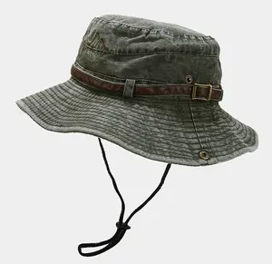 Outdoor Jungle Boonie Custom Logo Bucket Hat with Chin String Hunting Fisherman Hat