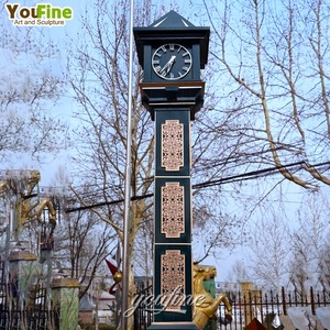 Escultura de Reloj de Torre de Acero Inoxidable Negro Grande Clásico Personalizado - Product Image 4