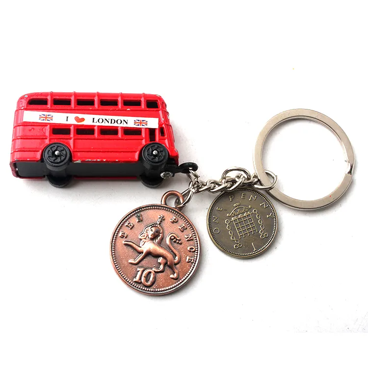 Iconos de autobús de Londres personalizados Recuerdos en miniatura Etiquetas de ciudades de Inglaterra Llaveros de metal Llavero